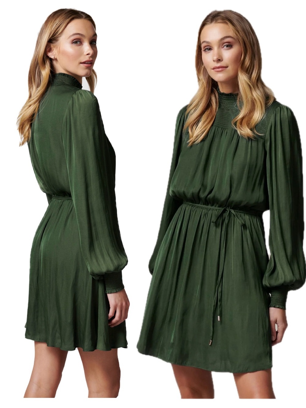 Forever New Willa Dark Green High Neck Long Sleeve Mini Dress Size US 8 EU 40